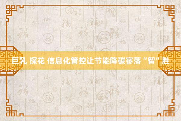 巨乳 探花 信息化管控让节能降碳寥落“智”胜